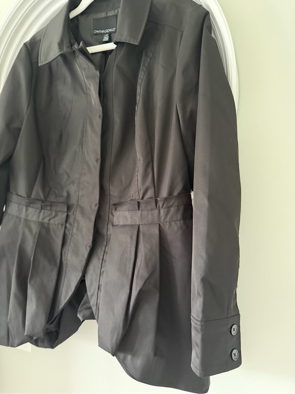 Cynthia Rowley Y2K Style Black Pleated Peplum Jacket Corporate Goth Coat L - Picture 3 of 10